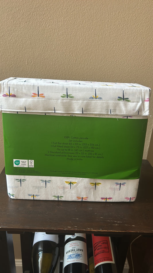 NEW KATE SPADE Full Sheet Set 4 Pc Colorful Dragonflies Cotton Percale