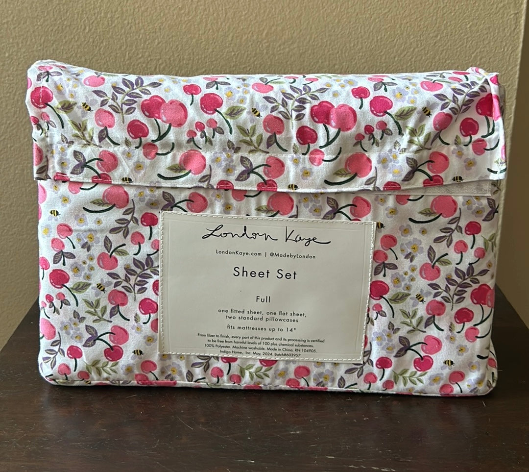 London Kaye sheet Set Themed Cherry Print Full Size New Floral