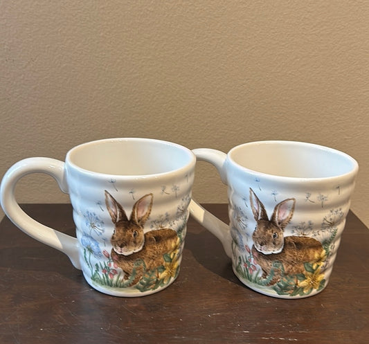 Coffee Mugs Set Of 2 Cups New Easter Bunny Floral Spring Pattern