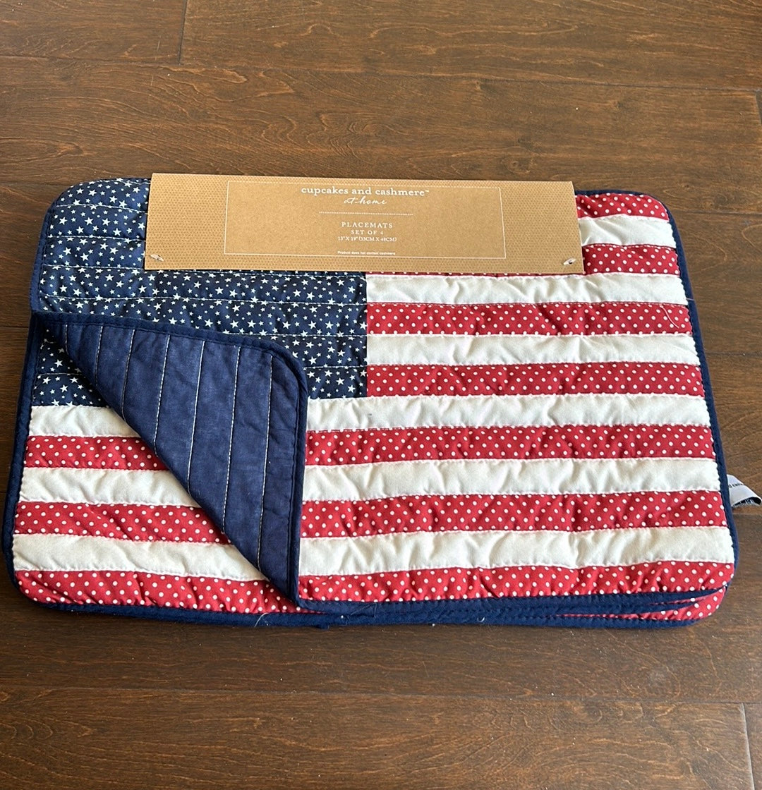 Cupcakes & Cashmere Placemats Quilted Americana Flag July 4th Red White Blue