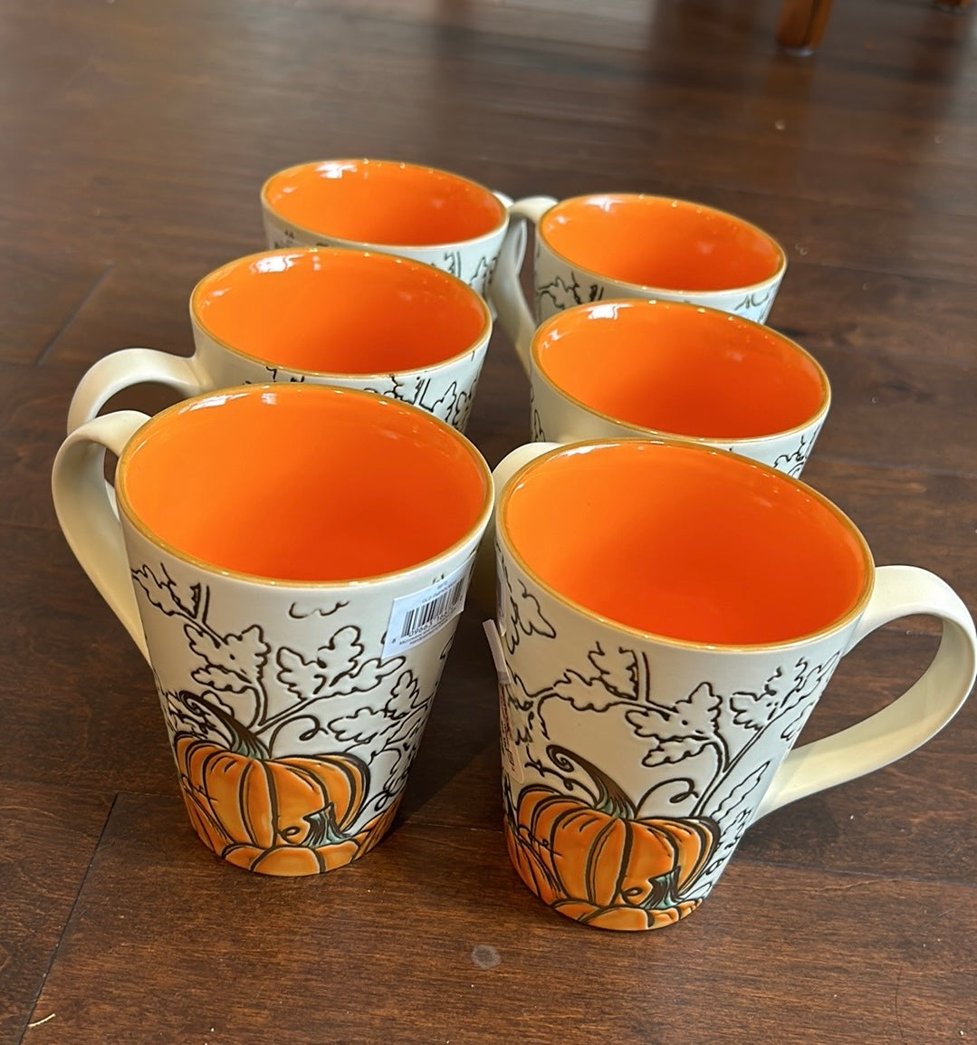 Set Of 6 Eli & Ana Pumpkin Leaves Thanksgiving Ceramic Mug ~Fall ~New