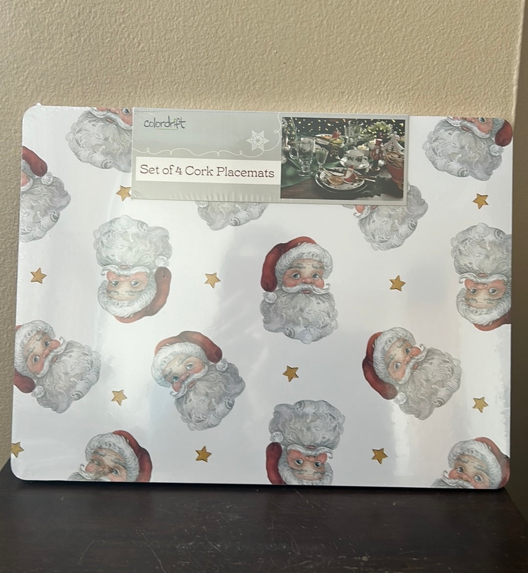 Colordrift  Set of 4 Placemats Christmas Santa Claus Face Cork