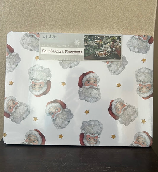 Colordrift  Set of 4 Placemats Christmas Santa Claus Face Cork