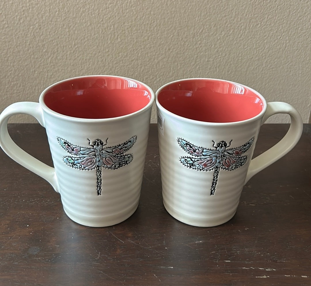 Spectrum Set Of 2 Mugs Dragonfly Ceramic New Spring Summer