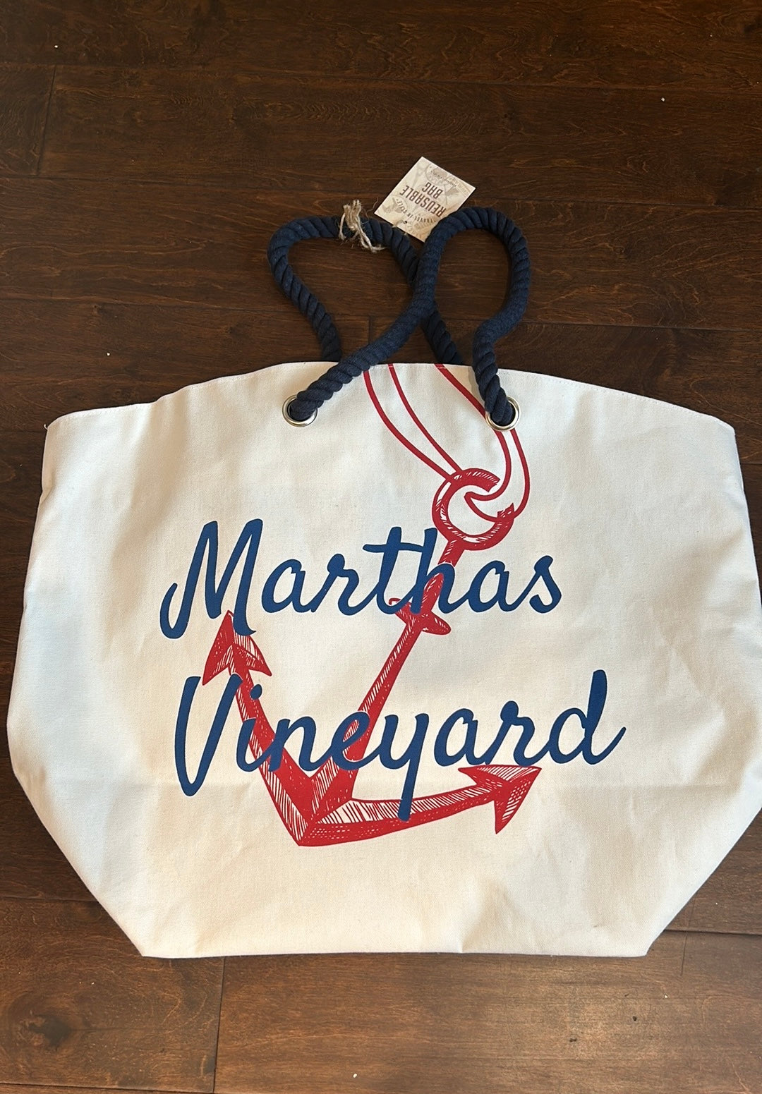 Martha’s Vineyard Anchor Reusable Tote bag new Structured Canvas Rope Handle