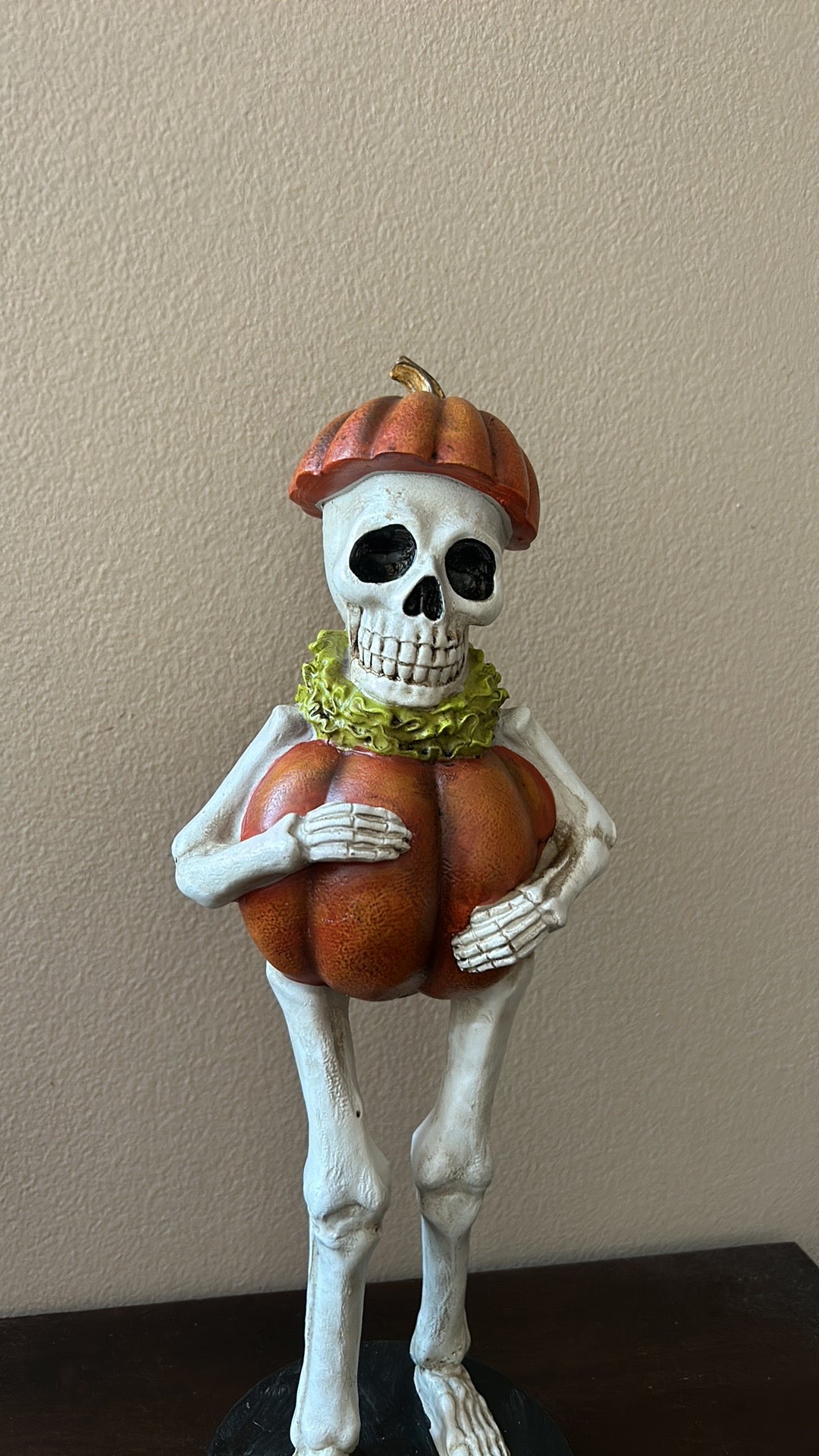 Cute Skeleton With Pumpkin Figurine New Halloween Tabletop 16”