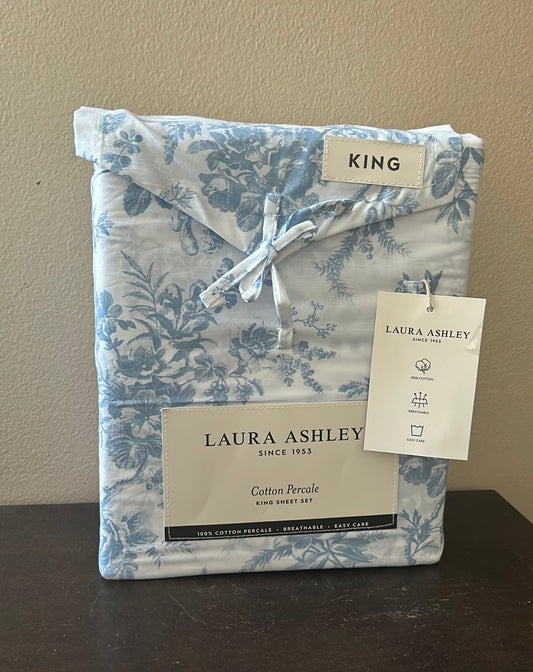 Laura Ashley King Sheet Set Cotton Percale New Floral Etoile