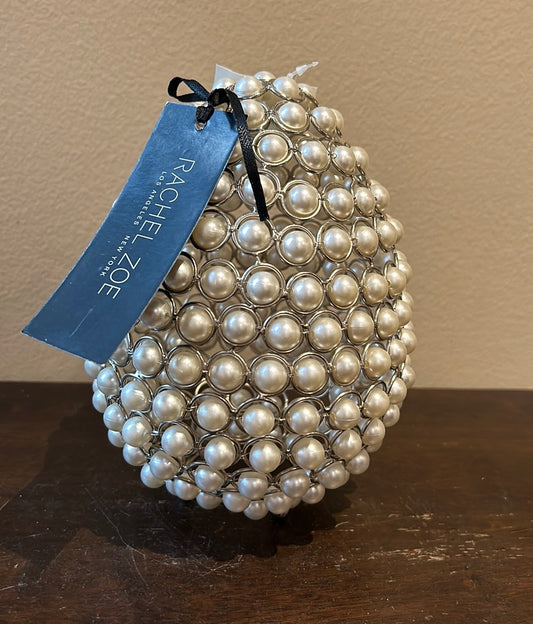 Rachel Zoe Pearl Egg | Silver Metal | Easter Spring | Beaded Egg Shape Decor 8”