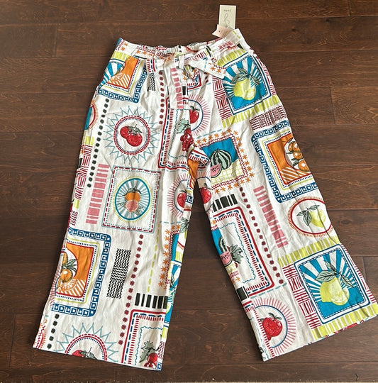 Joie Womens Linen Blend Pants  Tropical New Sz L Fruits Colorful