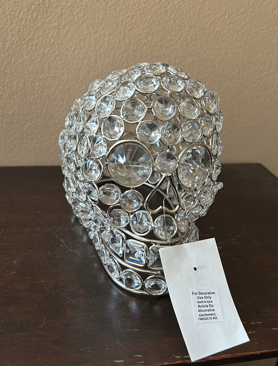 New Crystal Skull Face Silvertone Halloween Decor 5.5” Tall