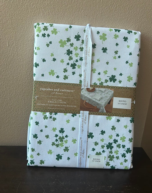 Cupcakes & Cashmere St Patrick’s Day Green White Tablecloth 70” Round Irish