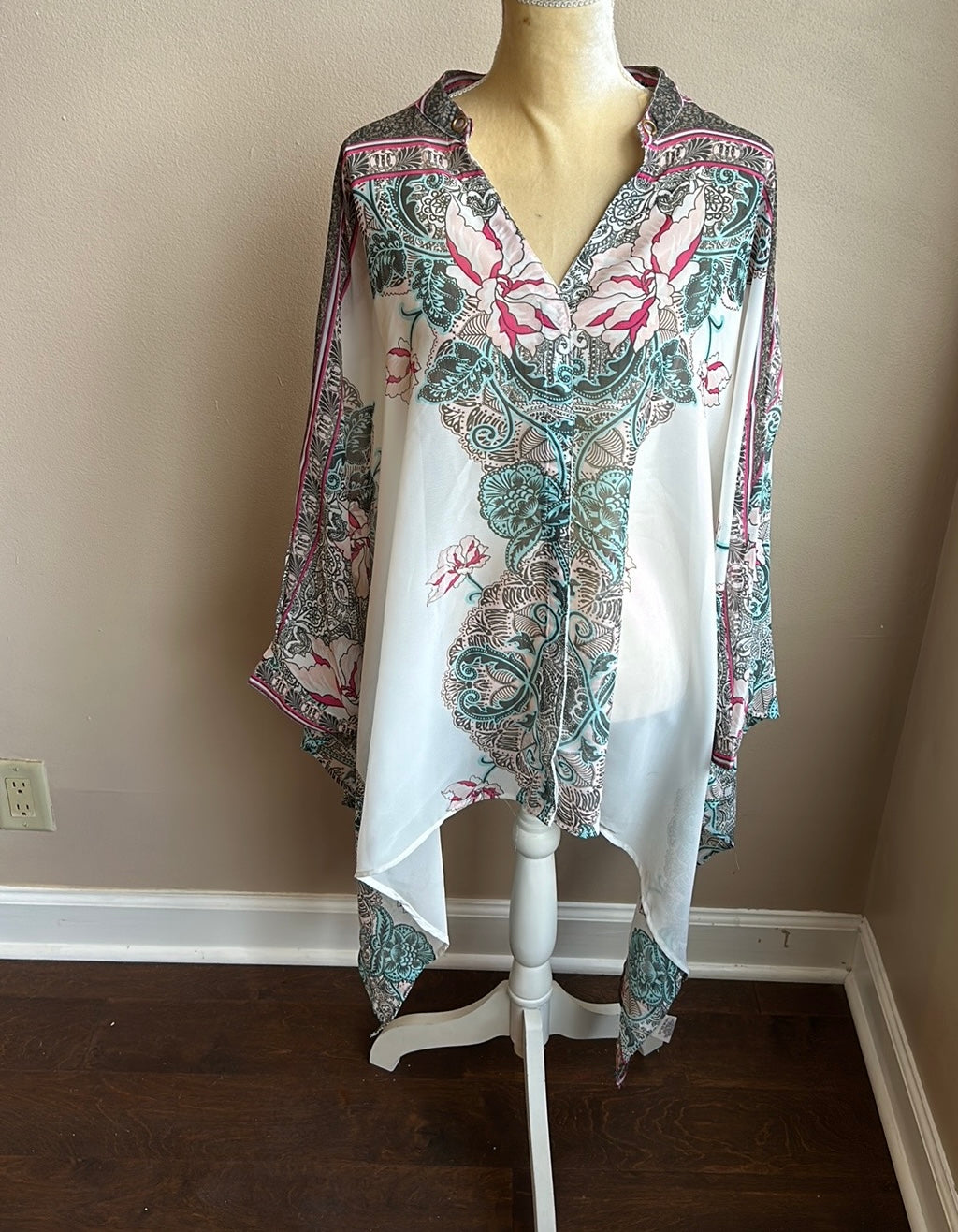 New Womens Plus Sz 1X  Swim Coverup Top Style Sheer Printed Floral