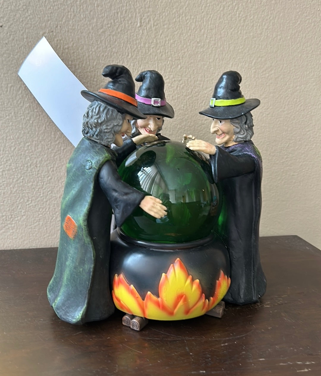 Halloween Witch Trio LIGHT UP Cauldron Swirling Green Brew Snow Globe Figurine