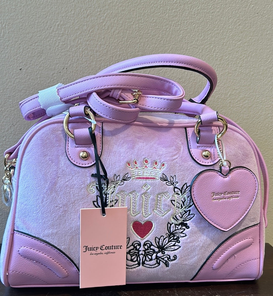 Juicy Couture Fondant Pink Heritage Bowlers Crossbody Bag New Heart Velvet