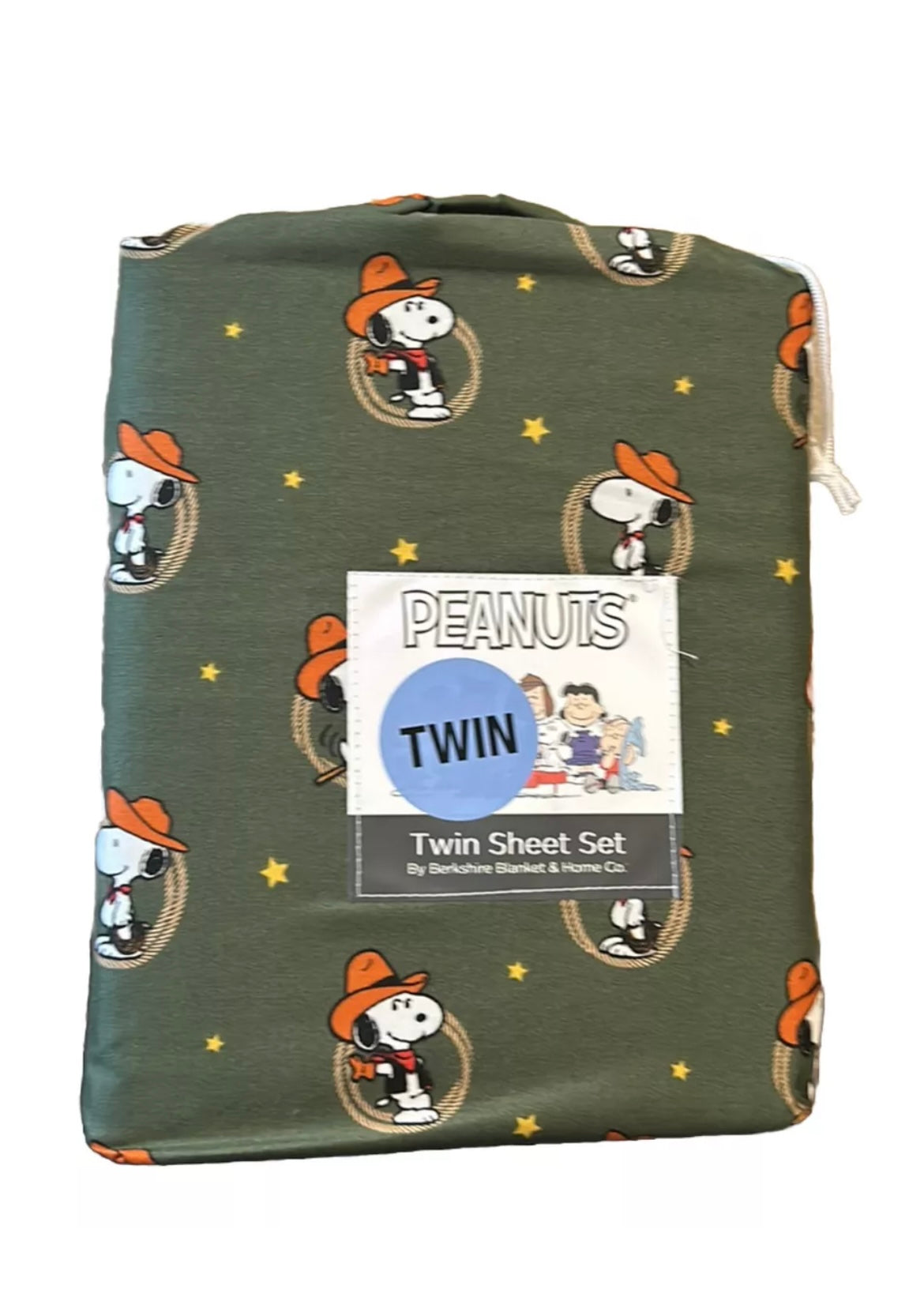 New Peanuts Snoopy Twin Sheet Set  Rodeo Cowboy Western Stars Green New