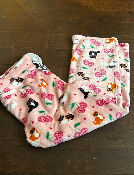Berkshire womens Plush Pajama Pants Cats Hearts New Pink Sz XL Valentines