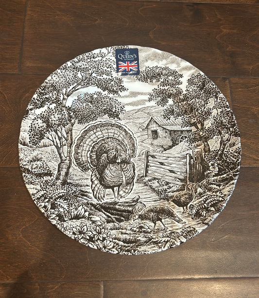 QUEENS CHURCHILL Set Of 4 THANKSGIVING TURKEY PATTERN 10" DINNER PLATES