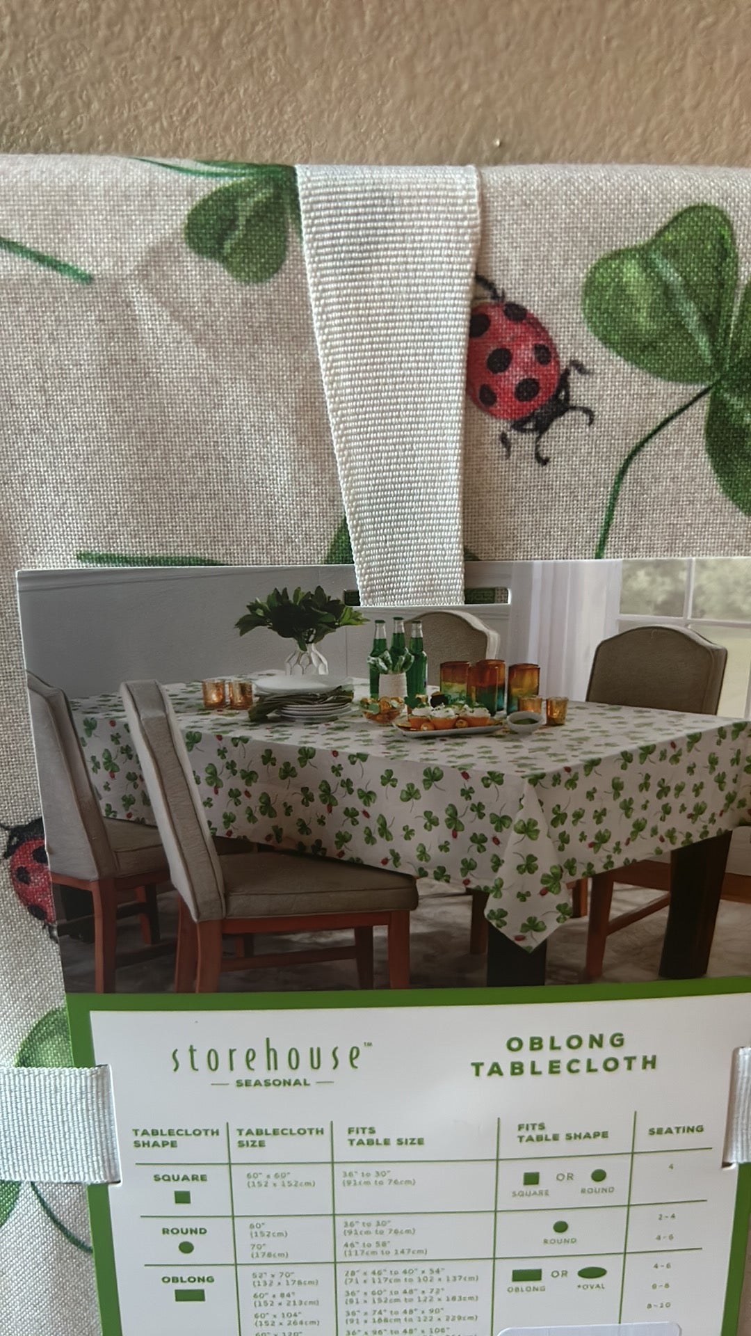 Storehouse St Patrick’s Day Green Clover Ladybug  Tablecloth 60” X84” Irish