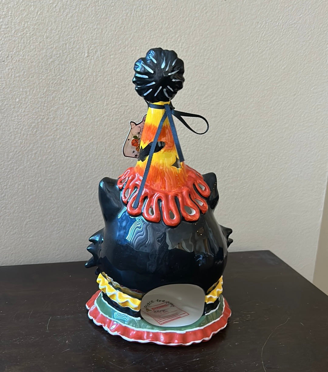 Blue Sky clayworks Black Cat Tealight holder Halloween New 10.5”