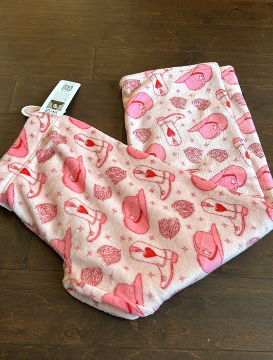 Krissy Mast Womens Pajama Pants Western Plush Cowboy Hats Boots Hearts