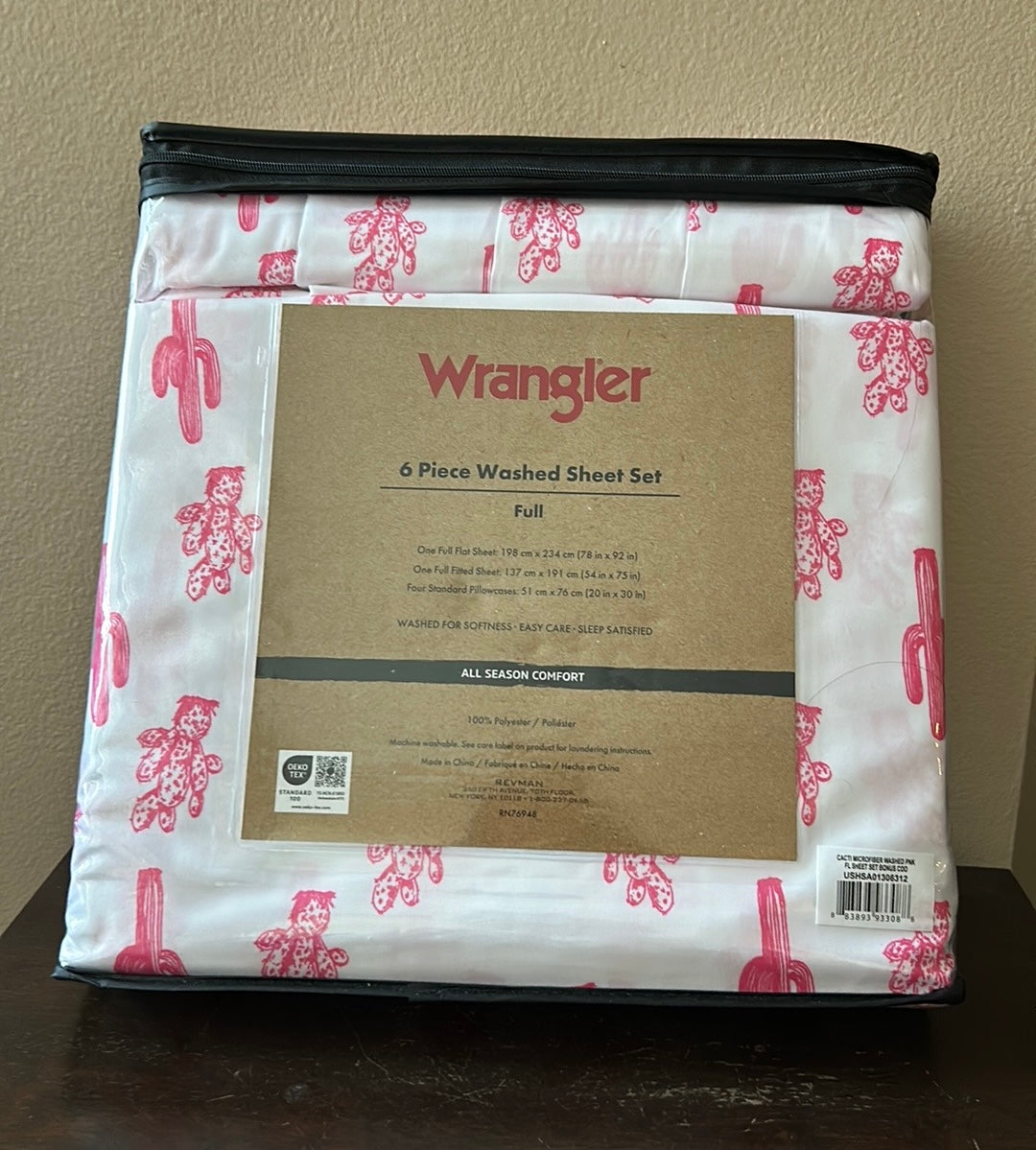 Wrangler 6 Pc Washed Sheet Set Full Cactus Hot Pink  New Desert Themed