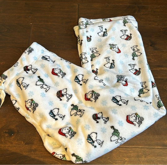 Peanuts womens Christmas Snoopy Snowflakes Plush Pajama Pants New Sz M