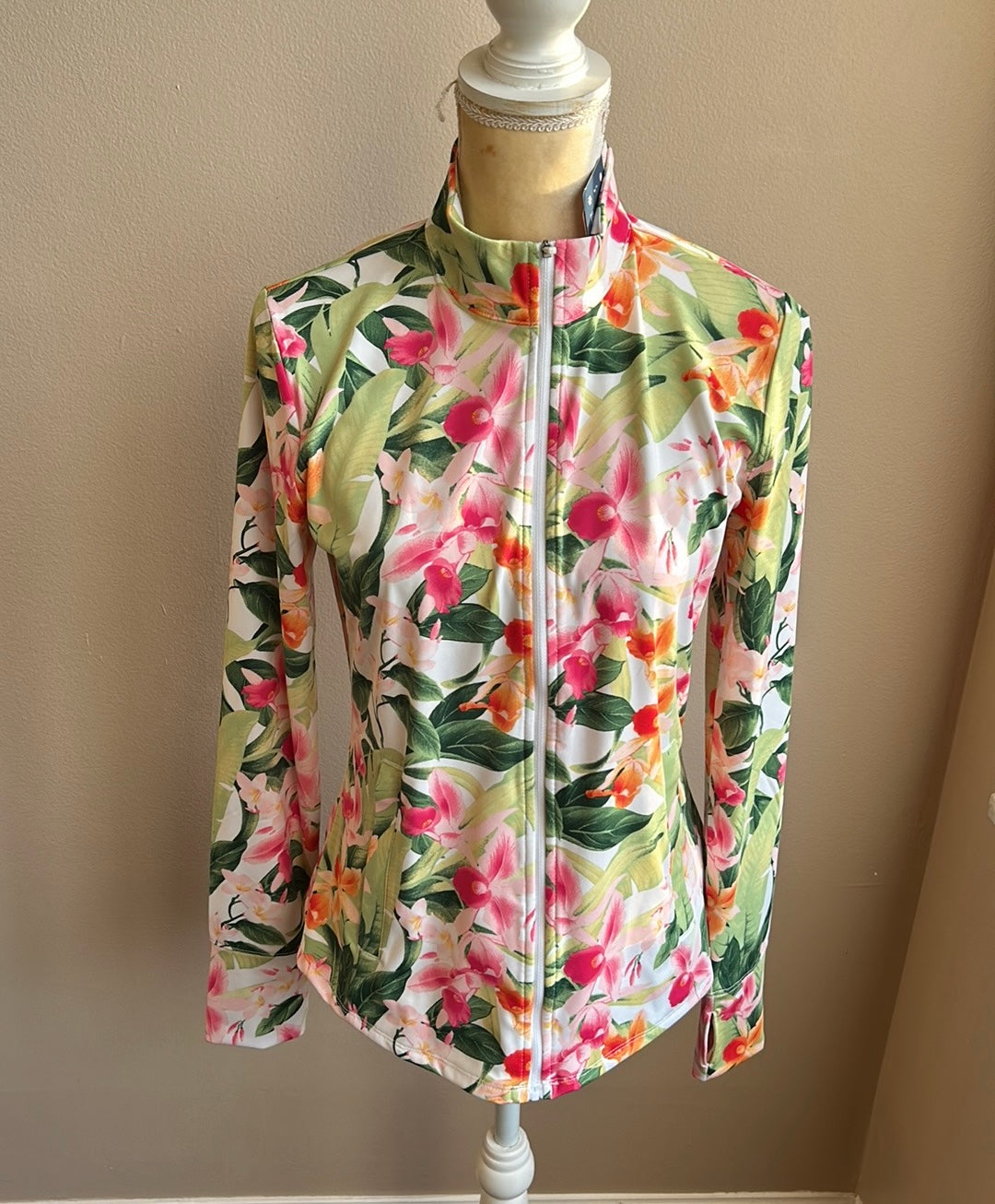 Tommy Bahama Women's Full-Zip UPF 50 Golf Beach Shirt Tropical Multi NWT Sz M