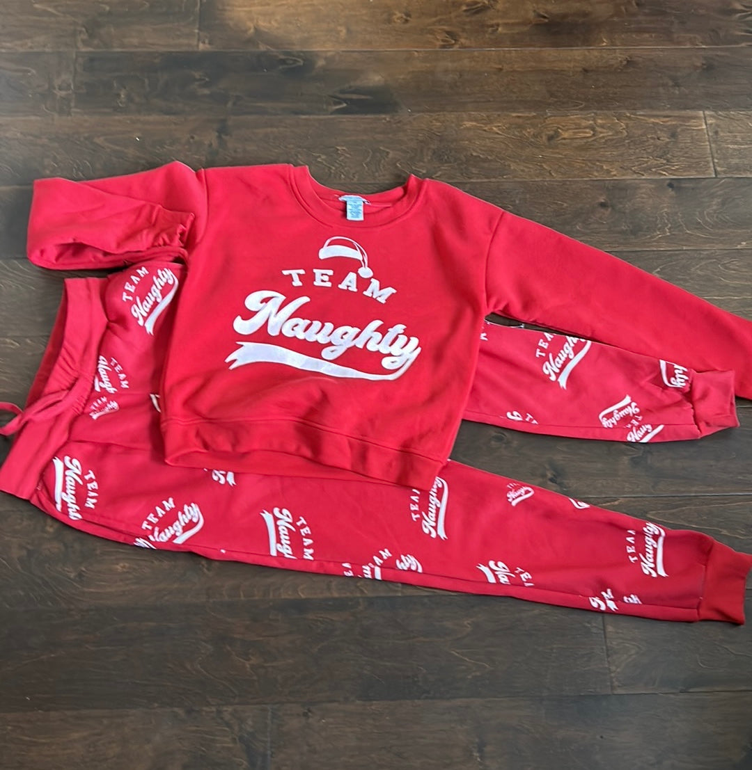 Womens Christmas Jogger Set Sweatpants Sweatshirt New XS Team Naughty