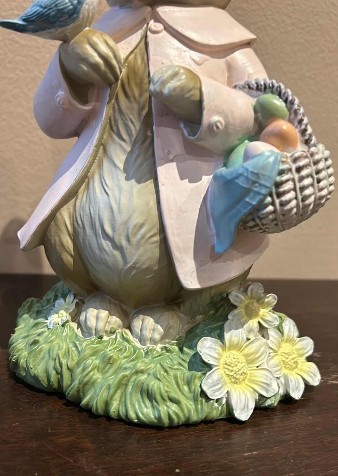 Cute Easter Bunny Rabbit With Egg Basket And Bird On Hand New Figurine 12”