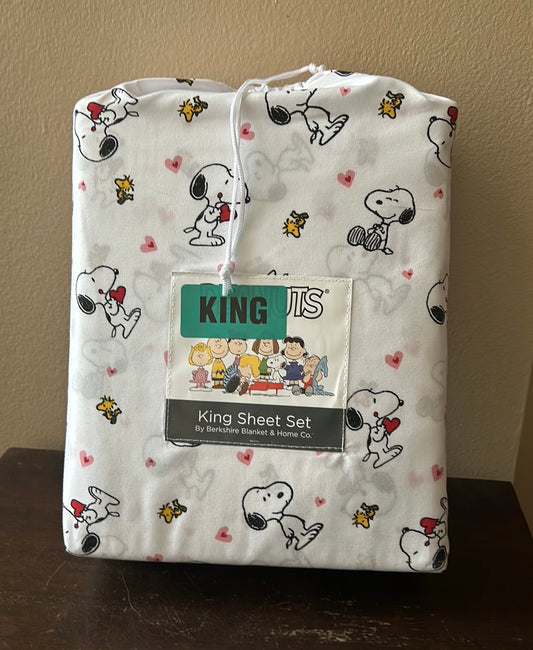 Snoopy King Sheet Set Valentines Day Pink Red Hearts New  Love