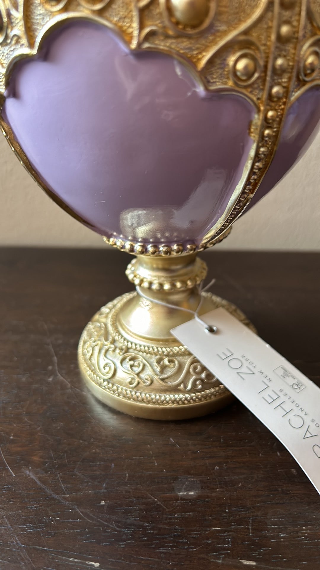 Rachel Zoe EASTER EGG FIGURINE  Lavender purple pedestal embellished Pearls 11”