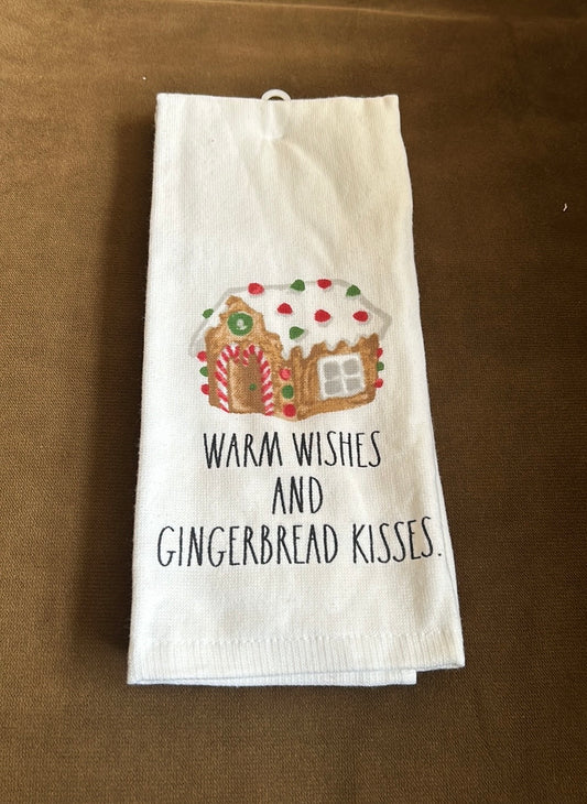 Rae Dunn Christmas Warm Wishes & Gingerbread Kisses 2 Towels Cotton