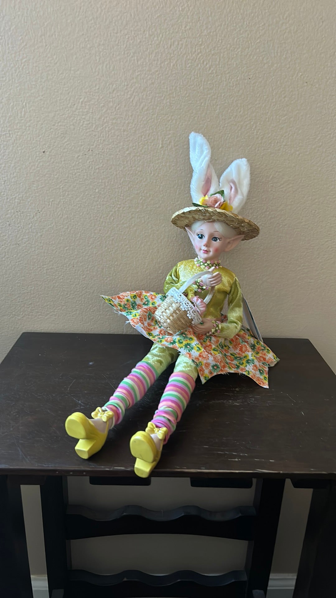 Cynthia Rowley Easter Elf Fairy Doll 16" Shelf Sitter Holding Flower Basket