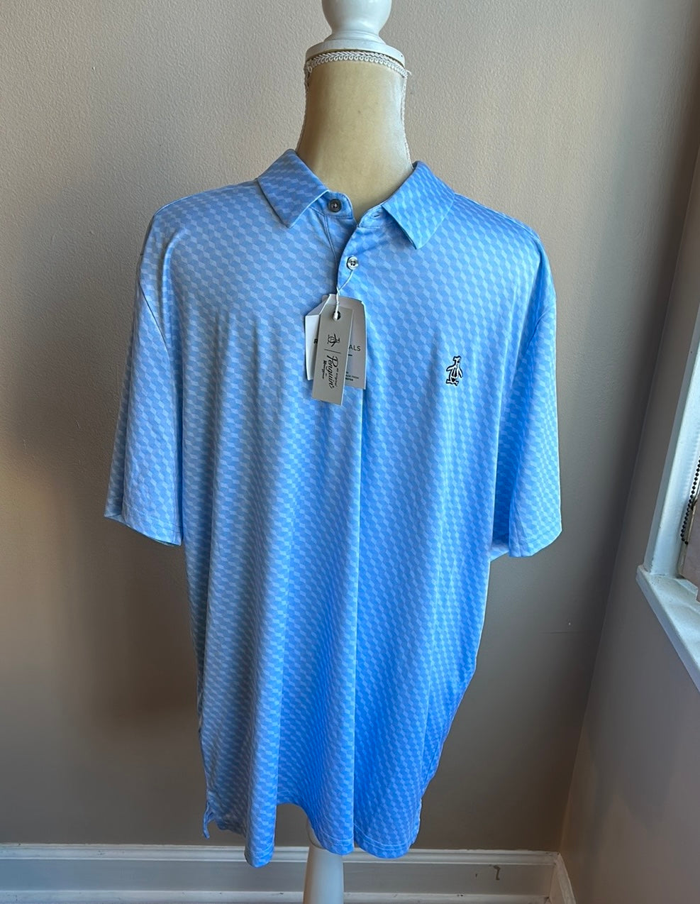 Original Penguin Men’s Polo Shirt Sz XL $89 Blue Printed