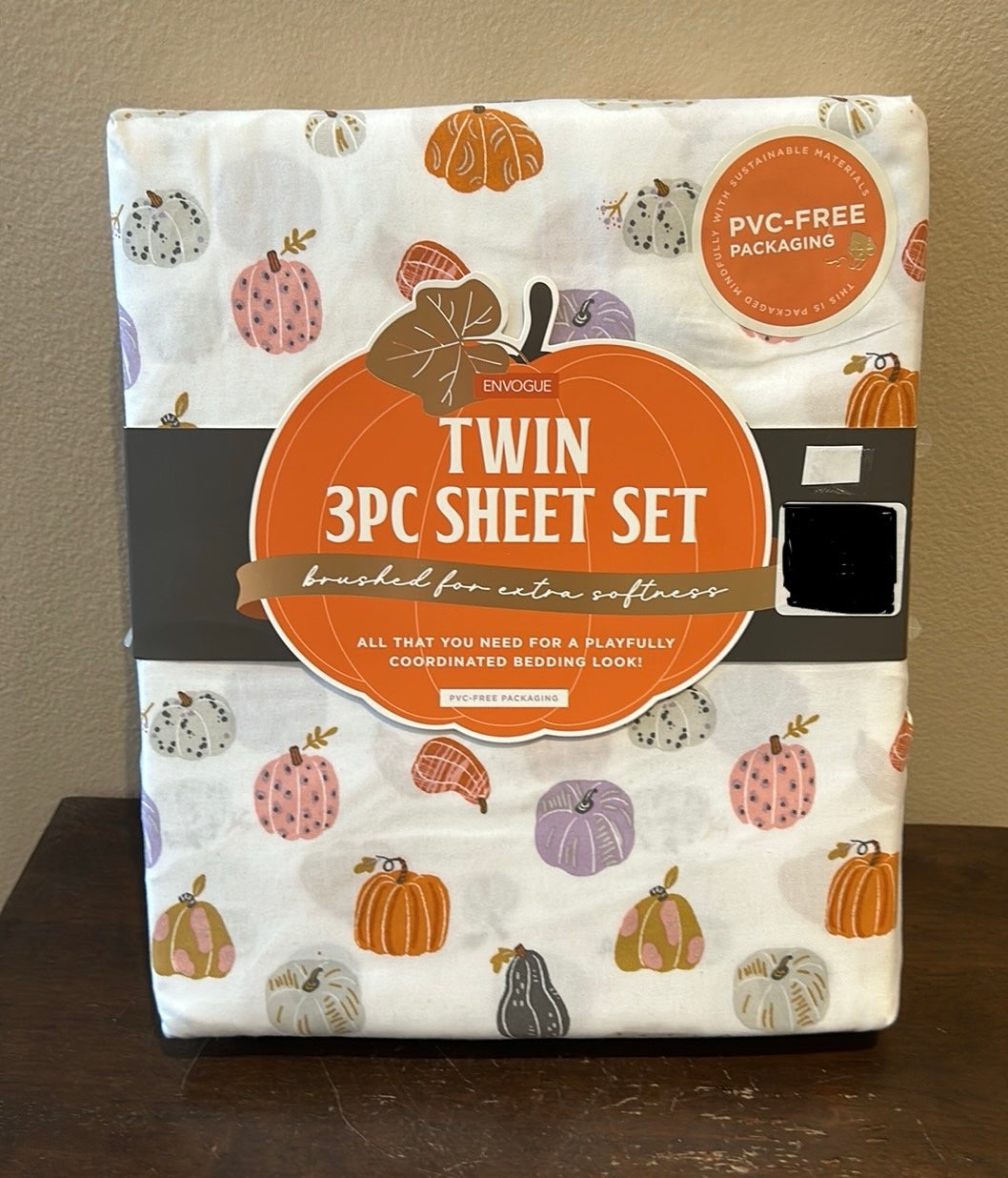 Envogue 3 Pc Twin Sheet Set New Pumpkin Print Fall Thanksgiving