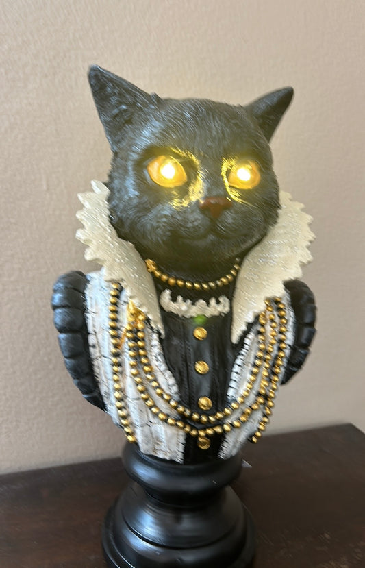 Moonlight Manor Victorian Halloween Cat Light Up New 13.5” Tall