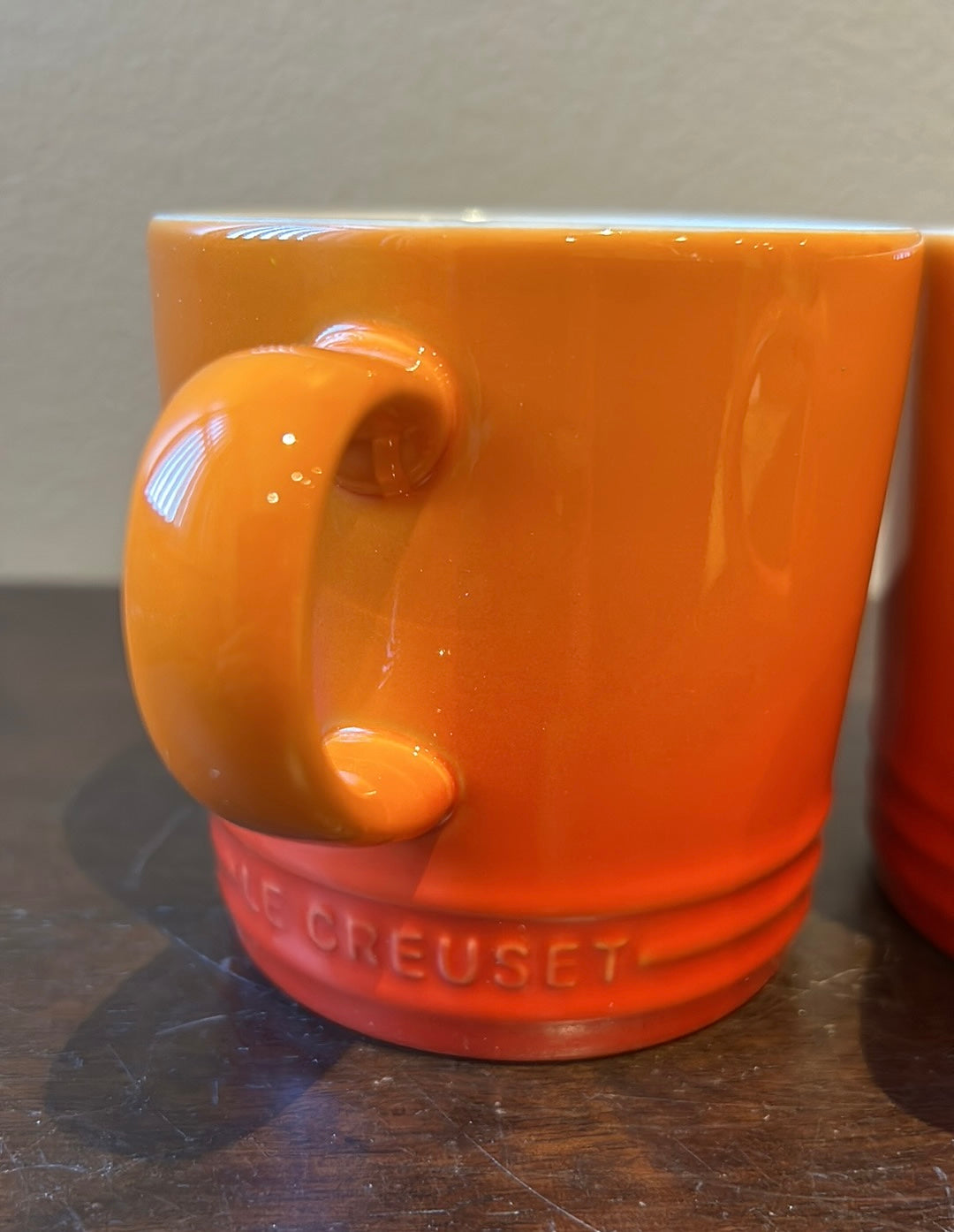 Le Creuset 12 oz Coffee Mugs Orange Ombre Set of 2 New