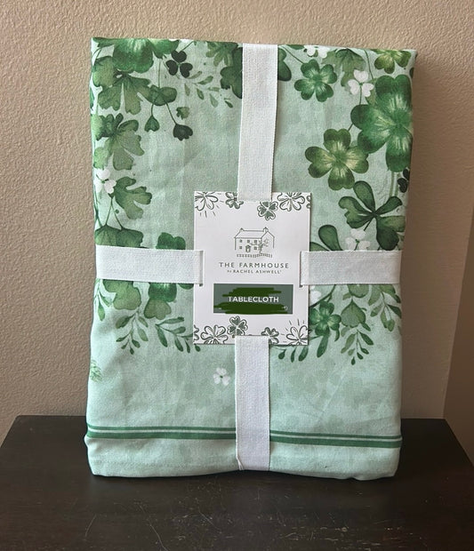 Rachel Ashwell St Patrick’s Day Green White 3 Leaf Clover Tablecloth 60”x 120”