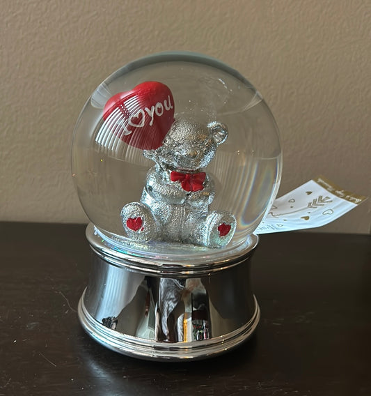 New Valentines Day Snowglobe Musical  Proposal Teddy Bear Wth Red Heart Balloon
