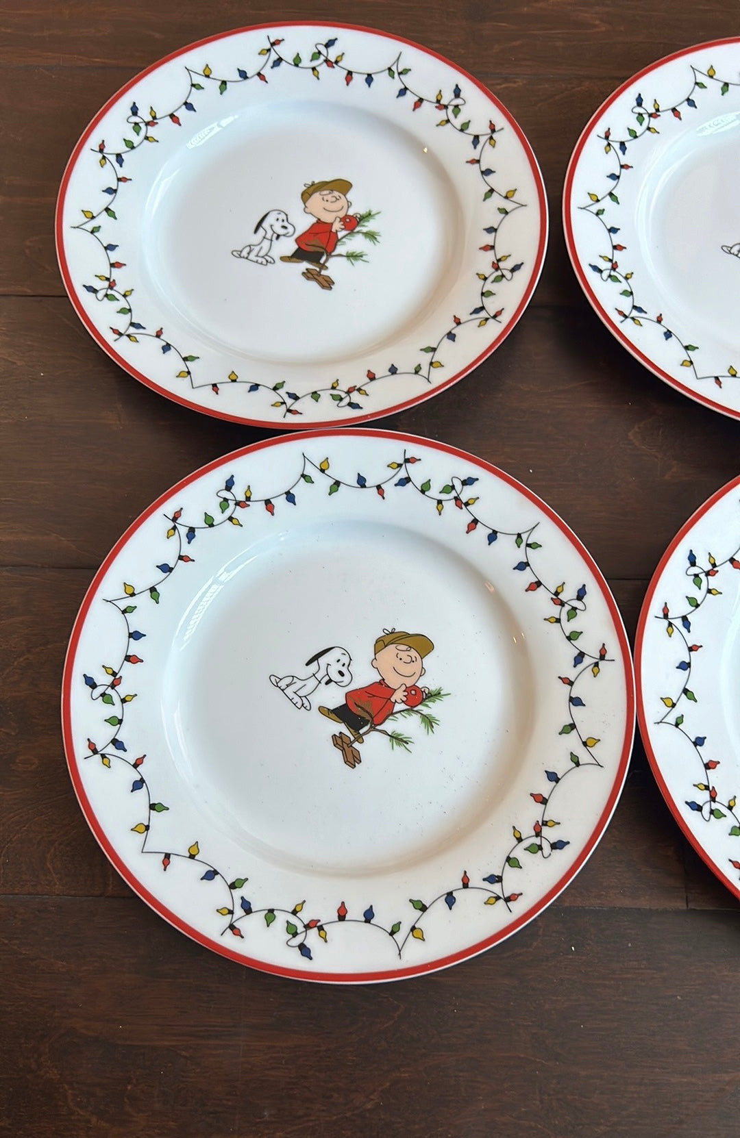 Peanuts Charlie Brown Snoopy Gang Christmas Lights Salad Plates Set Of 4 New