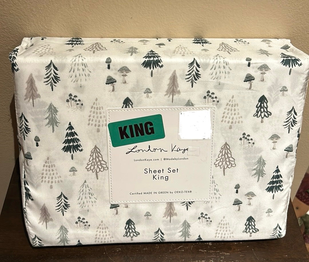 London Kaye Sheet Set King New Christmas Trees Microfiber