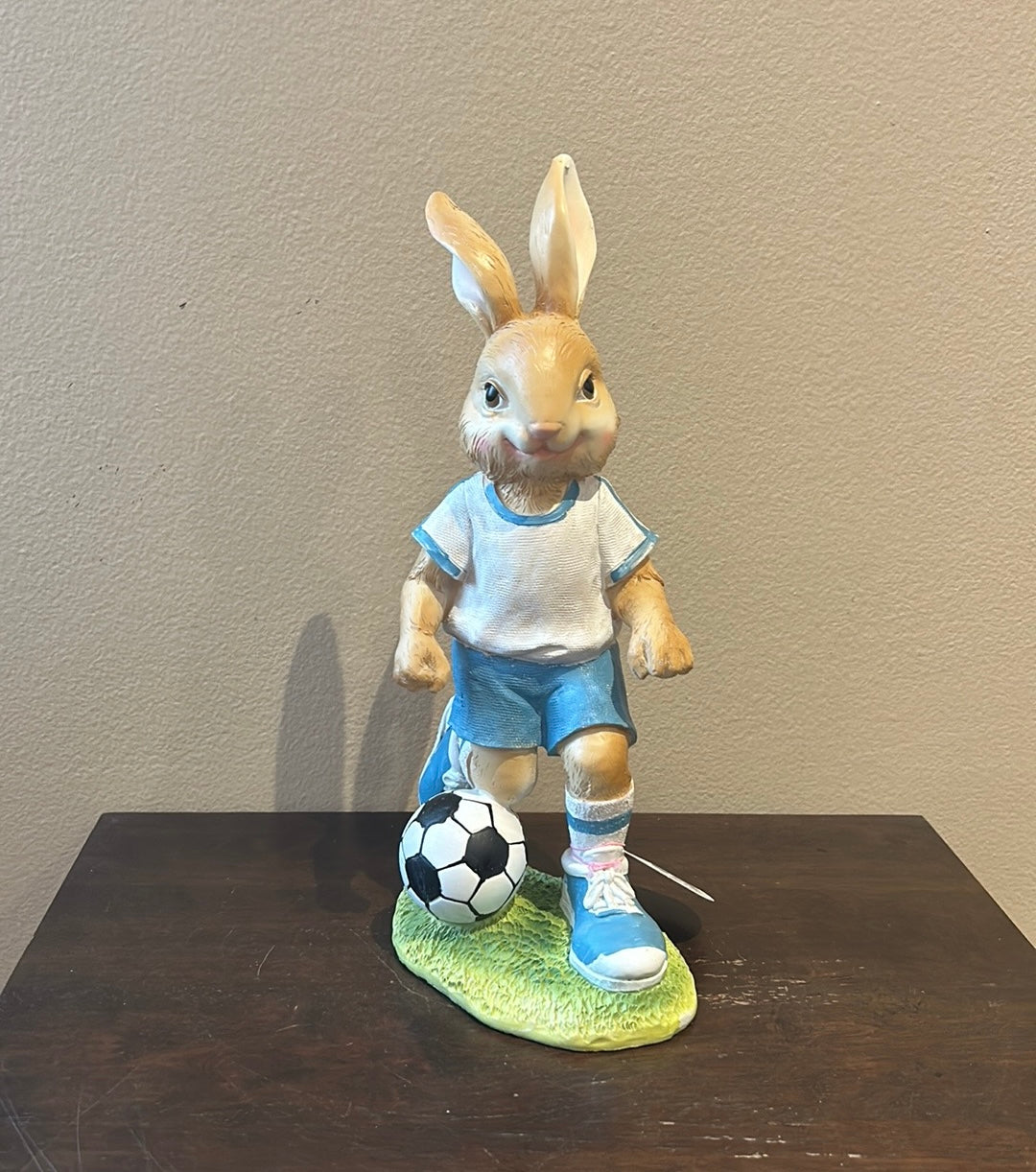 Cute Easter Bunny Playing Soccer New Figurine 13.5” Tall