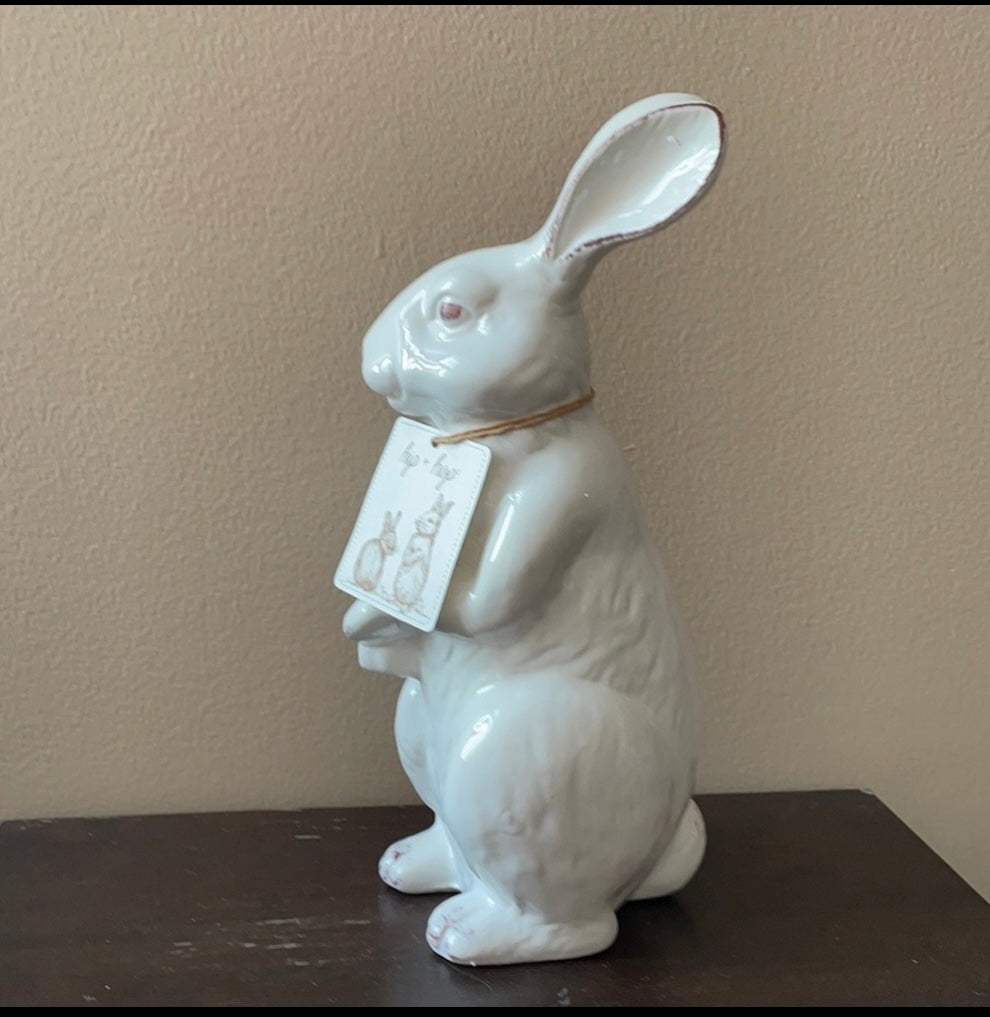 Cute Hip hop Ceramic Bunny Rabbit Easter Tabletop Figurine New 13” Tall