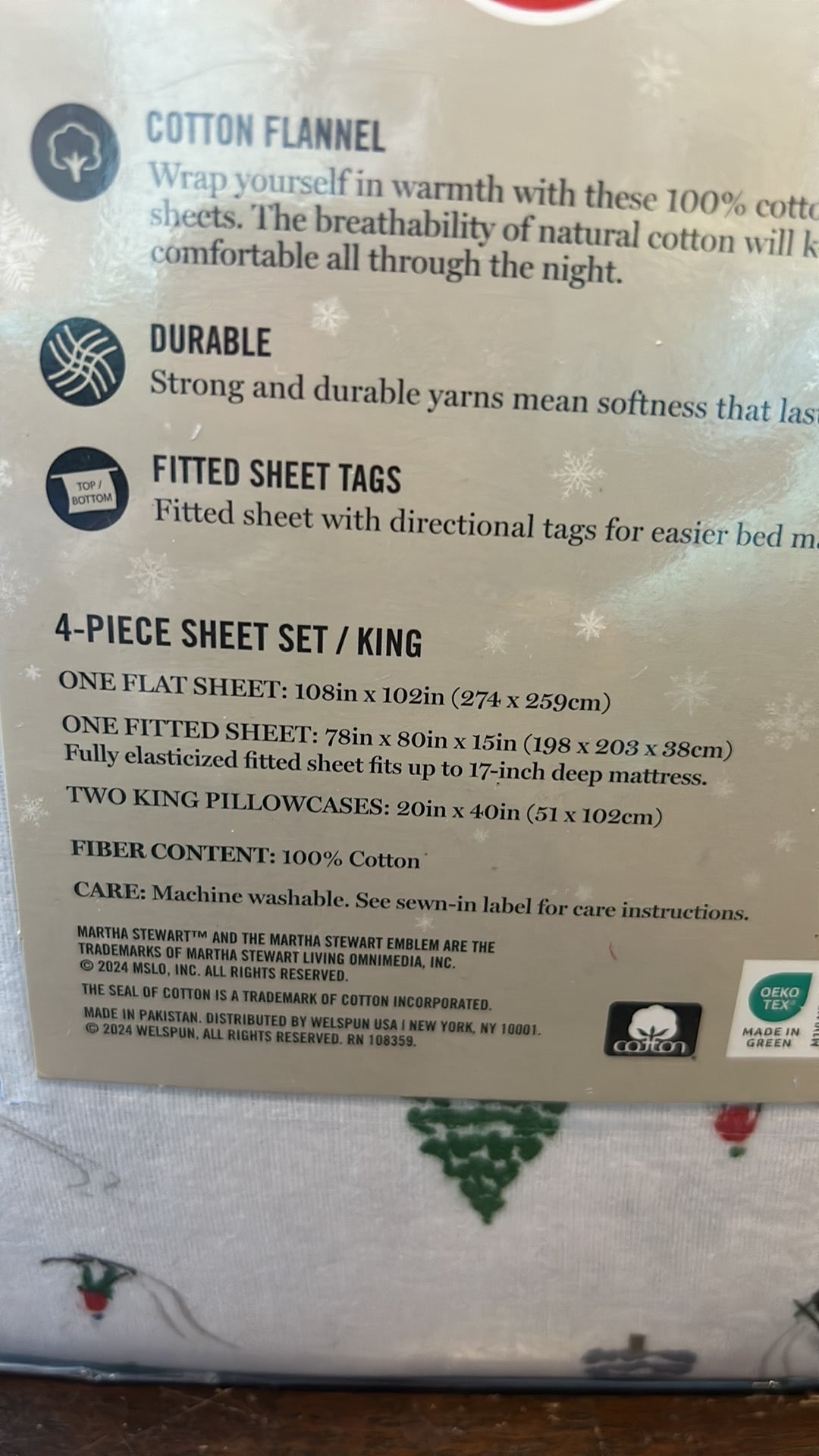 Martha Stewart King Sheet set Christmas Evergreen Trees New Cotton Flannel