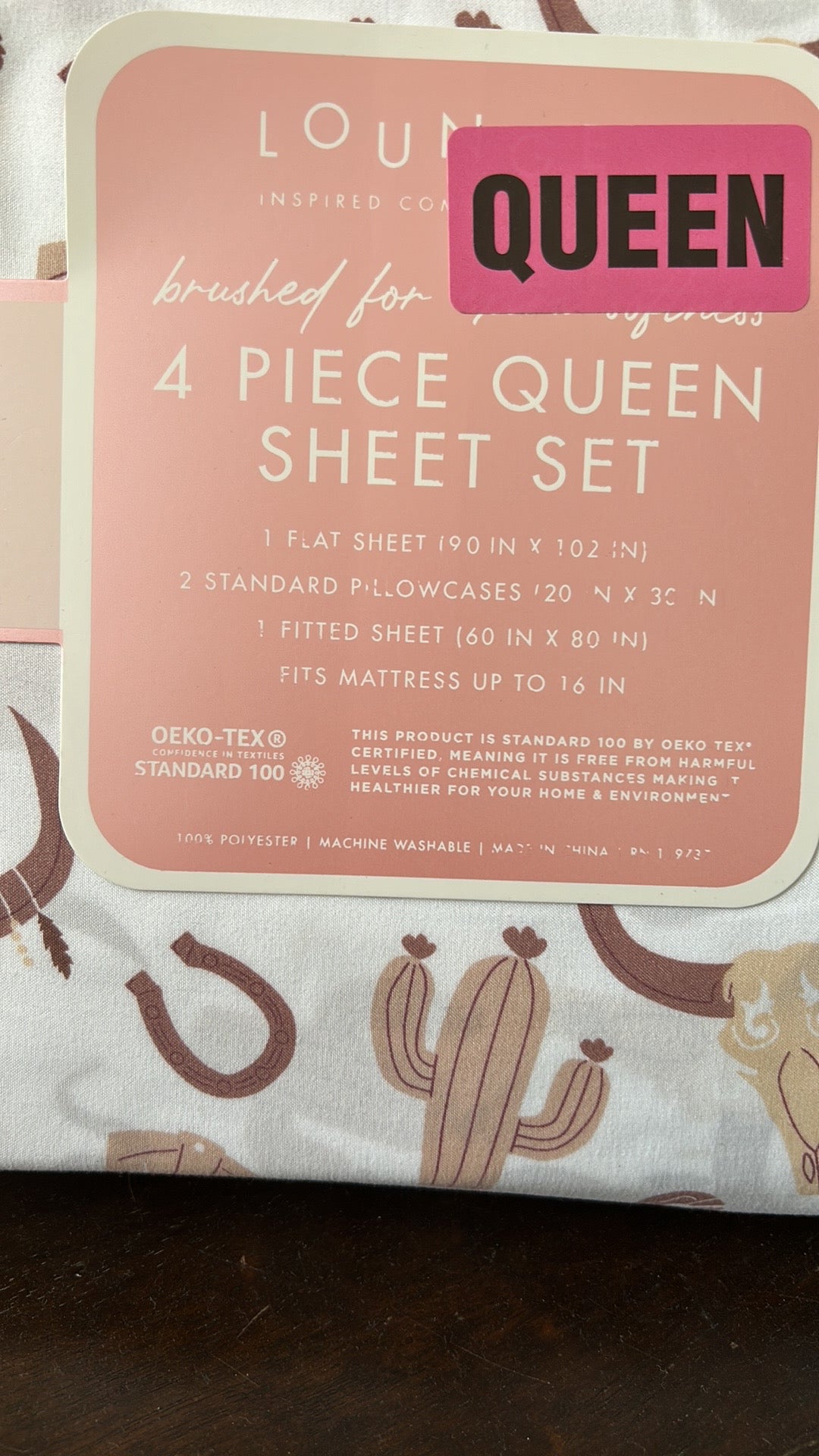 Queen Sheet Set Western Themed Cowboy Boots Bulls Cactus Print New