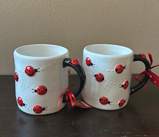 Lang Set Of 2 Coffee Tea Mugs New Hand Painted Ladybug