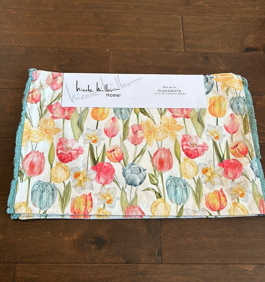 Nicole Miller Set Of 4 Placemats Tulips Spring New Colorful