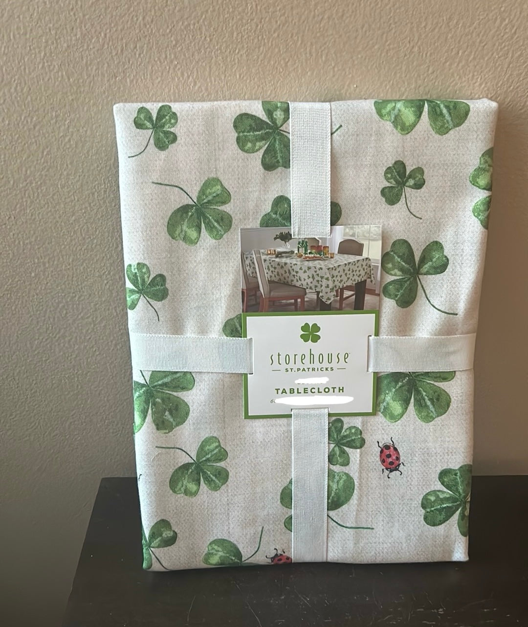 Storehouse St Patrick’s Day Green Clover Ladybug  Tablecloth 60” X84” Irish