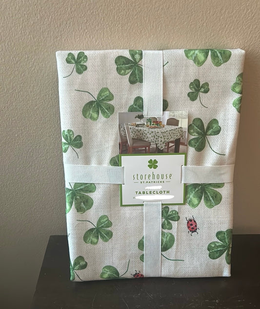 Storehouse St Patrick’s Day Green Clover Ladybug  Tablecloth 60” X84” Irish