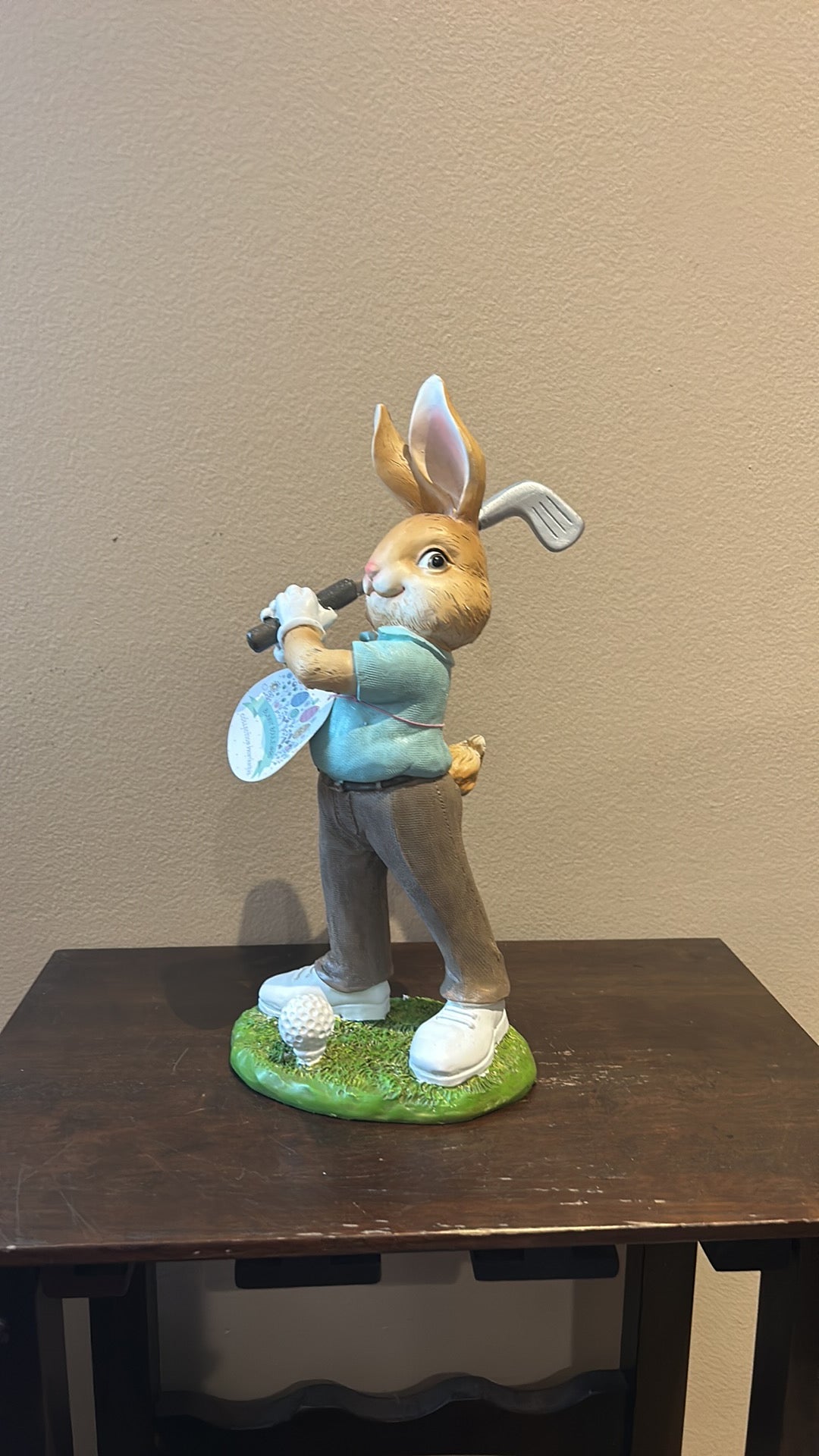 Cute Easter Bunny Playing Golf New Figurine 13” Tall